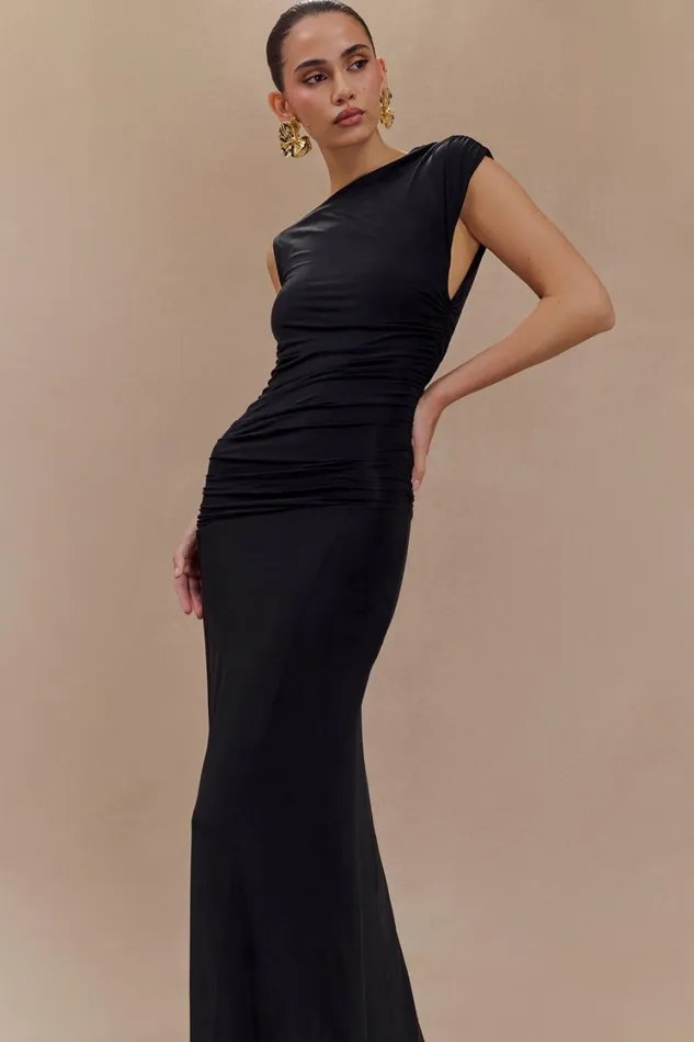 Women Meshki Dresses Navanna Asymmetric Slinky Midi Dress 8211 Black