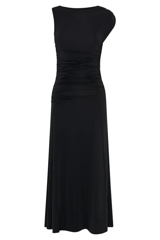 Women Meshki Dresses Navanna Asymmetric Slinky Midi Dress 8211 Black