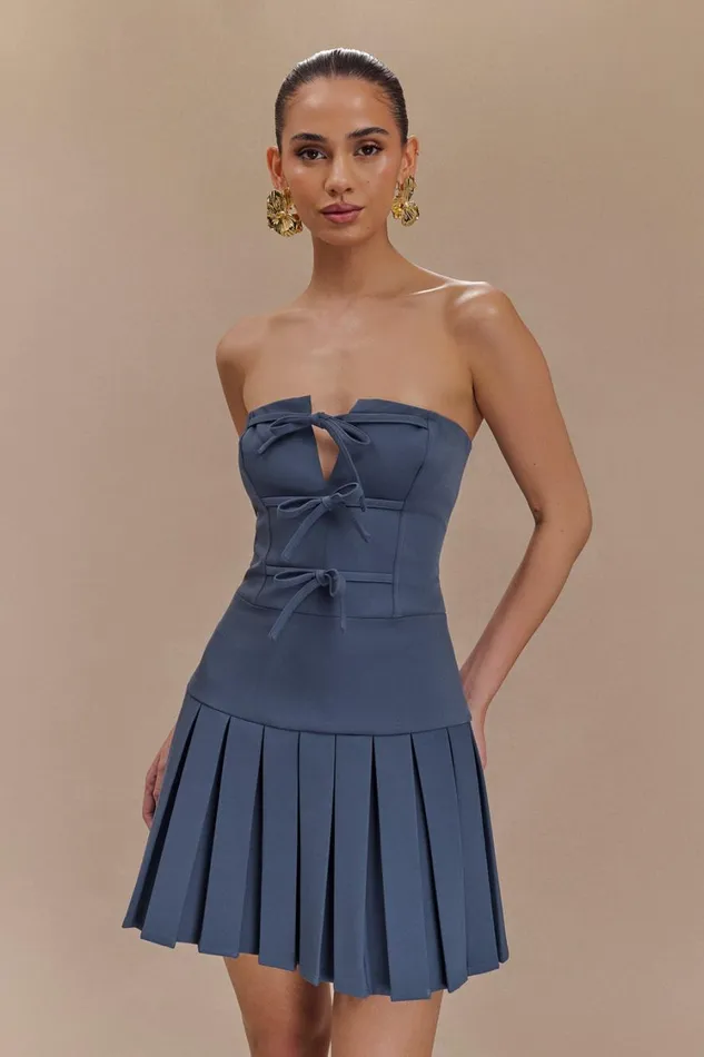 Women Meshki Dresses Naya Pleated Mini Dress With Ties 8211 Steel
