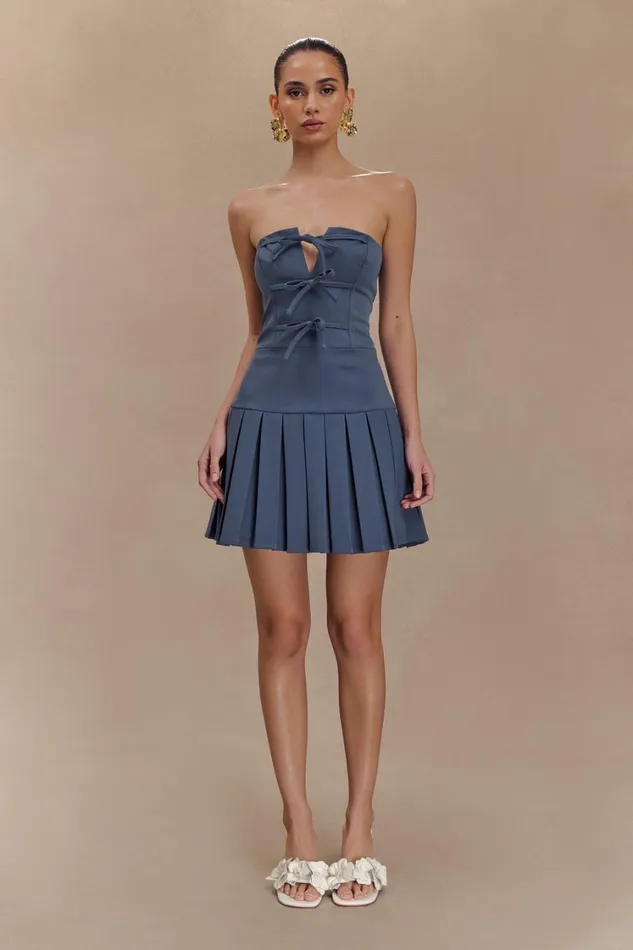 Women Meshki Dresses Naya Pleated Mini Dress With Ties 8211 Steel