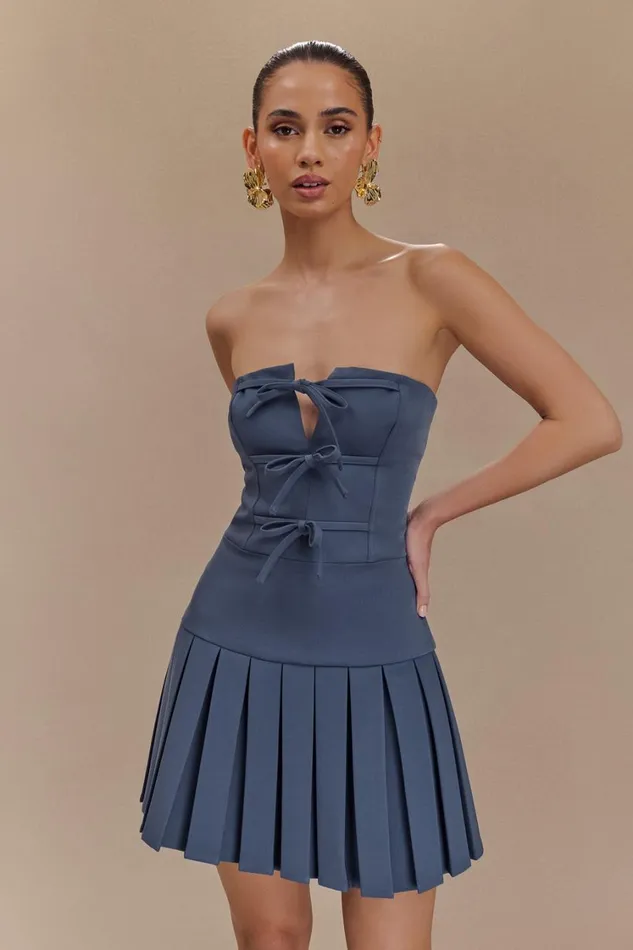 Women Meshki Dresses Naya Pleated Mini Dress With Ties 8211 Steel