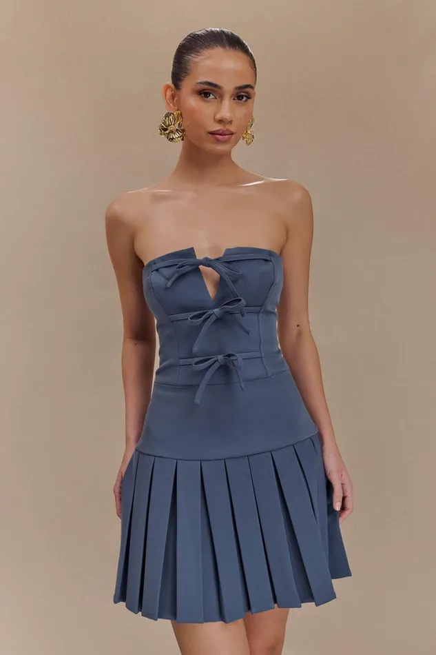 Women Meshki Dresses Naya Pleated Mini Dress With Ties 8211 Steel