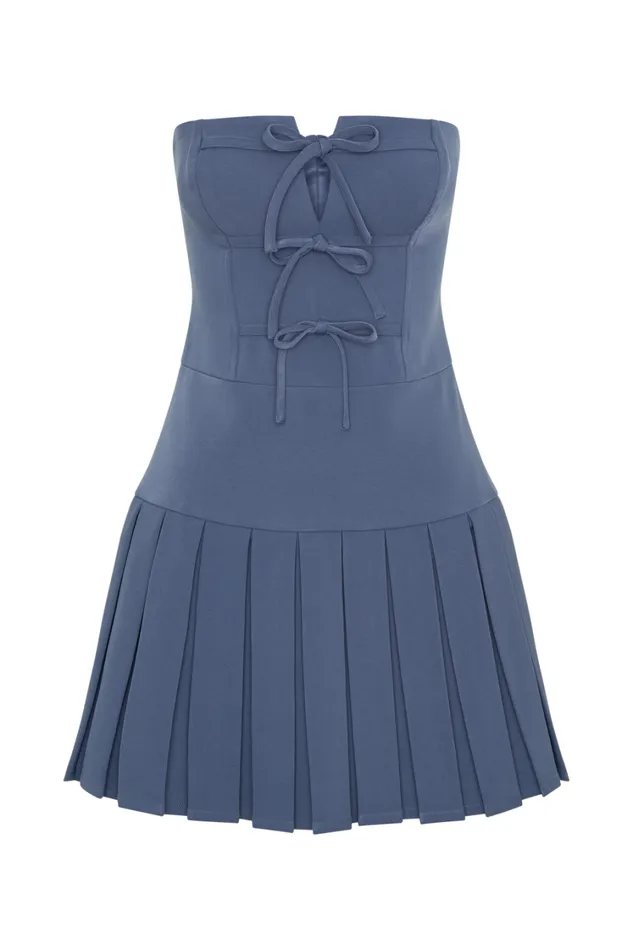Women Meshki Dresses Naya Pleated Mini Dress With Ties 8211 Steel