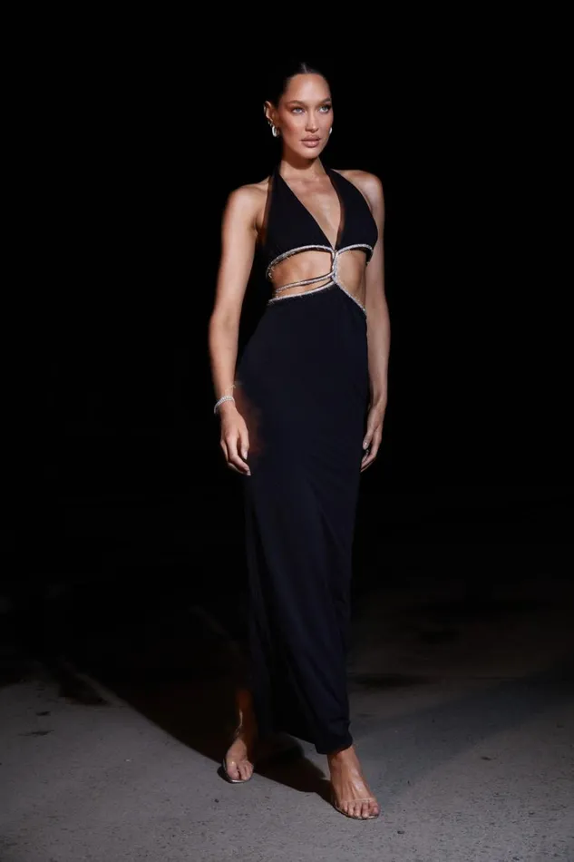 Women Meshki Dresses Nicha Diamante Cut Out Maxi Dress 8211 Black