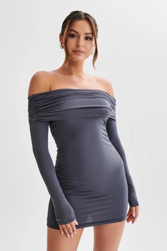 Women Meshki Dresses Nicky Off Shoulder Slinky Mini Dress 8211 Charcoal