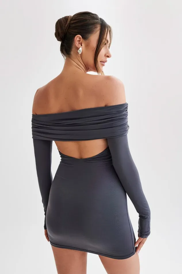Women Meshki Dresses Nicky Off Shoulder Slinky Mini Dress 8211 Charcoal