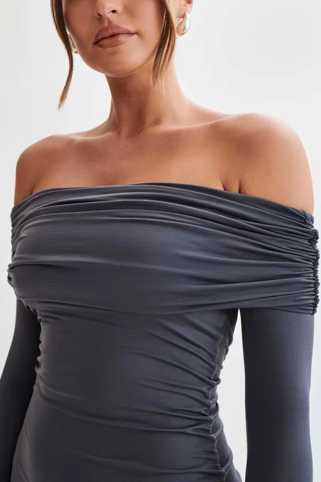 Women Meshki Dresses Nicky Off Shoulder Slinky Mini Dress 8211 Charcoal