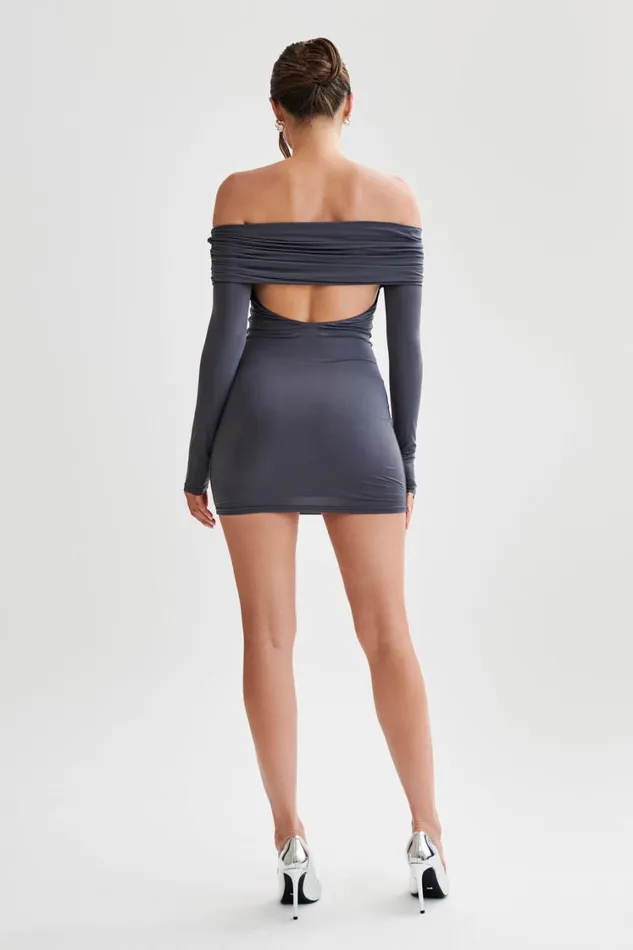 Women Meshki Dresses Nicky Off Shoulder Slinky Mini Dress 8211 Charcoal