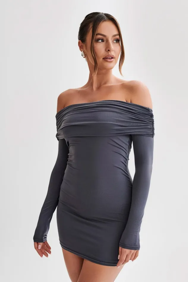 Women Meshki Dresses Nicky Off Shoulder Slinky Mini Dress 8211 Charcoal