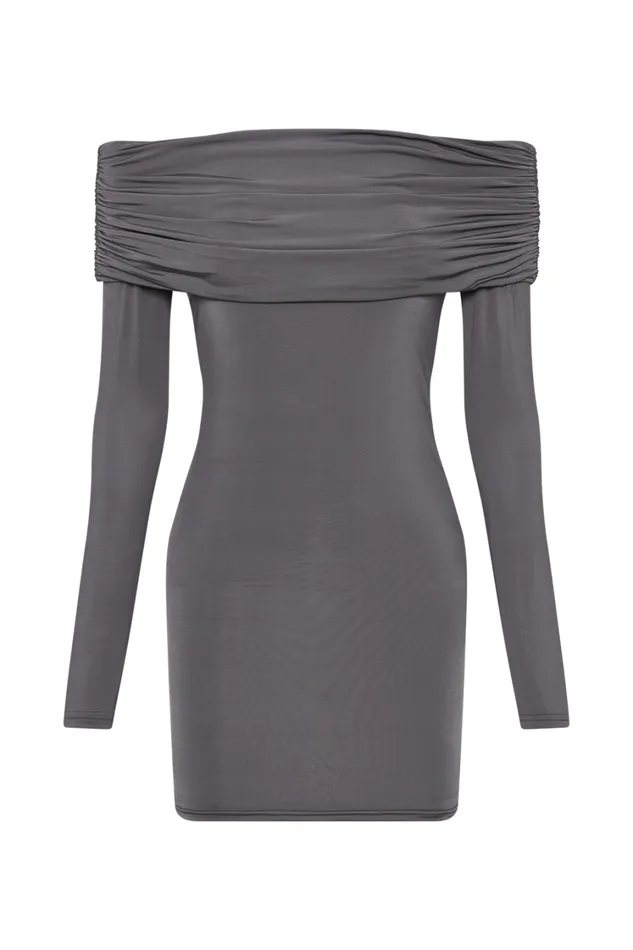 Women Meshki Dresses Nicky Off Shoulder Slinky Mini Dress 8211 Charcoal