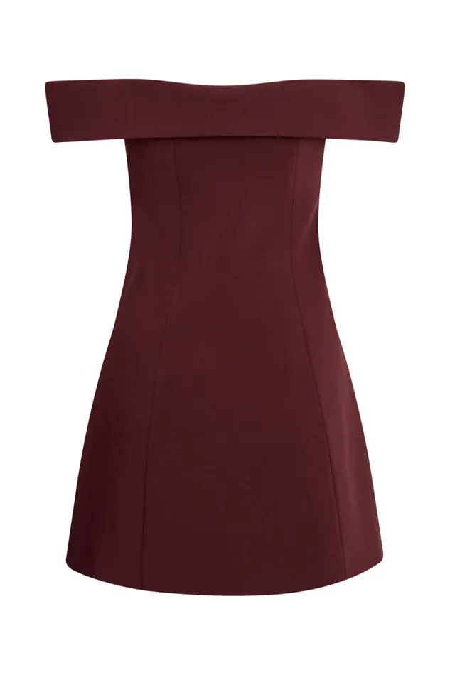 Women Meshki Dresses Noelle Off Shoulder Suiting Mini Dress 8211 Mahogany