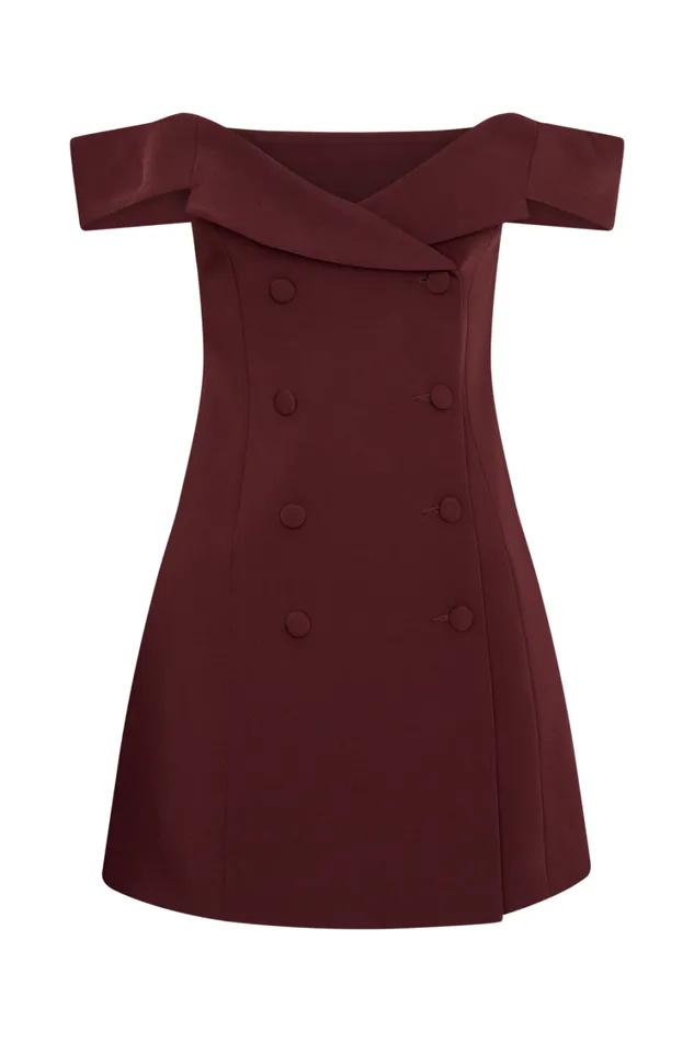Women Meshki Dresses Noelle Off Shoulder Suiting Mini Dress 8211 Mahogany