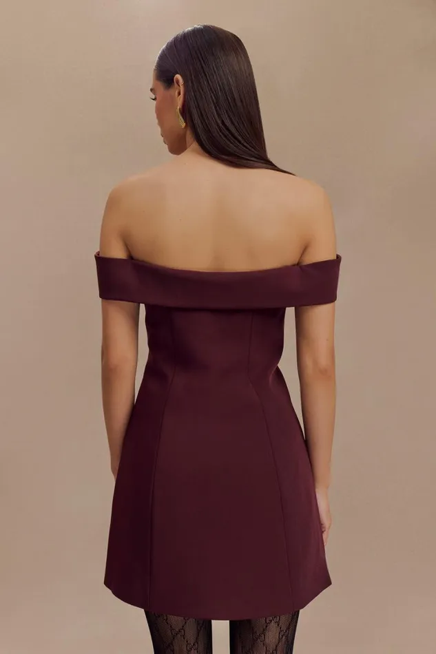 Women Meshki Dresses Noelle Off Shoulder Suiting Mini Dress 8211 Mahogany