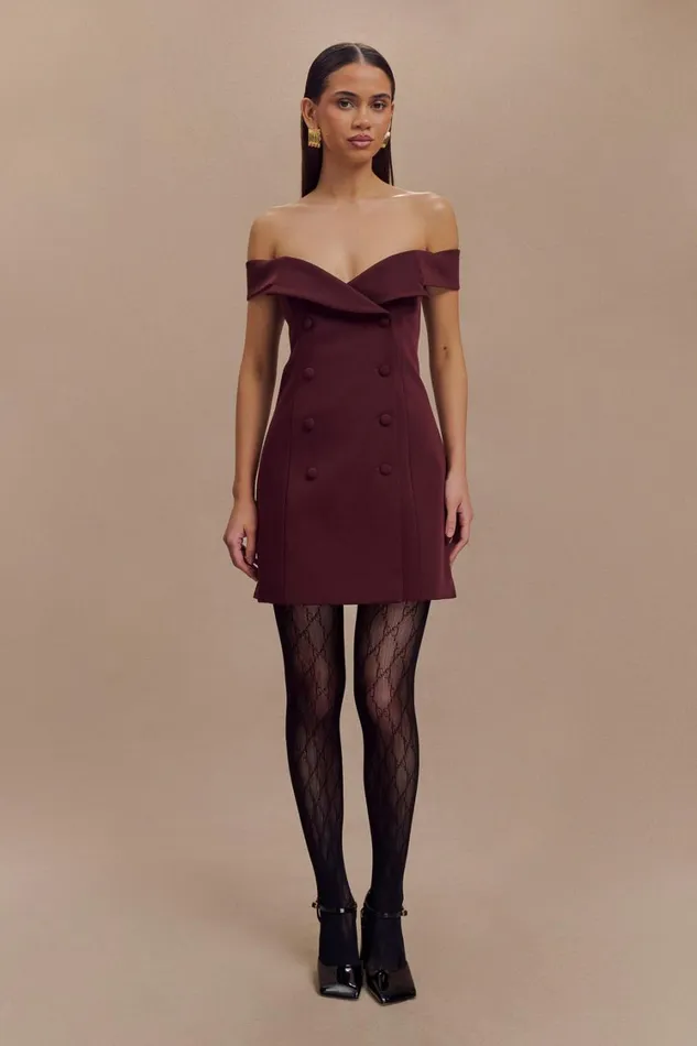 Women Meshki Dresses Noelle Off Shoulder Suiting Mini Dress 8211 Mahogany