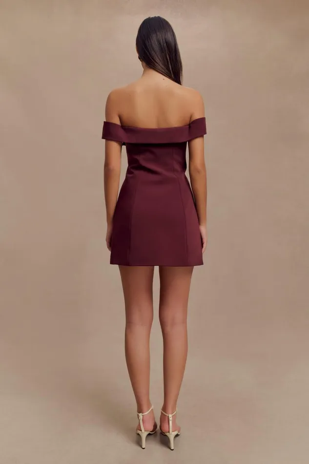 Women Meshki Dresses Noelle Off Shoulder Suiting Mini Dress 8211 Mahogany