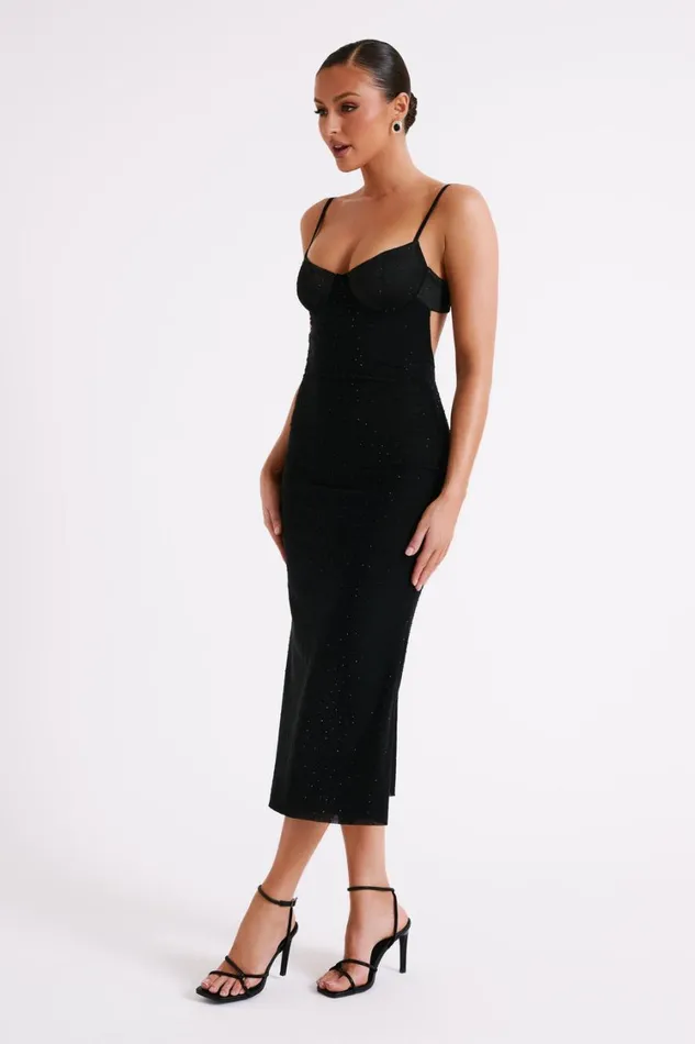 Women Meshki Dresses Novah Hot Fix Mesh Midi Dress 8211 Black