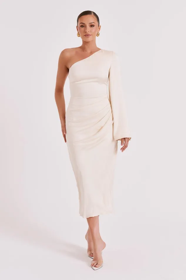 Women Meshki Dresses Nyomi One Shoulder Maxi Dress 8211 Ivory