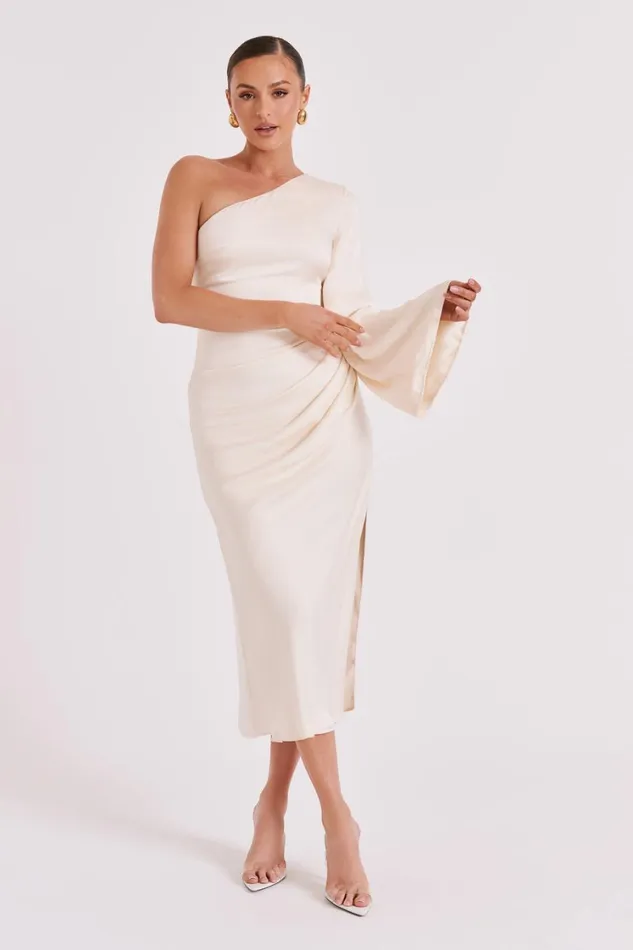 Women Meshki Dresses Nyomi One Shoulder Maxi Dress 8211 Ivory