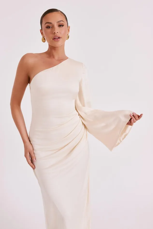 Women Meshki Dresses Nyomi One Shoulder Maxi Dress 8211 Ivory