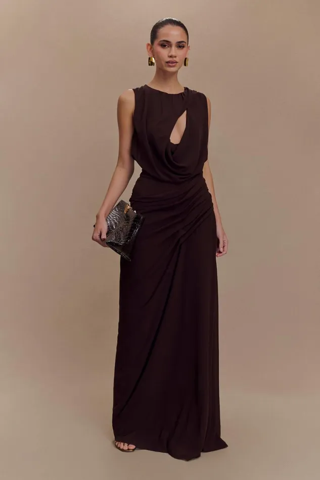 Women Meshki Dresses Oria Chiffon Maxi Dress 8211 Cacao Brown