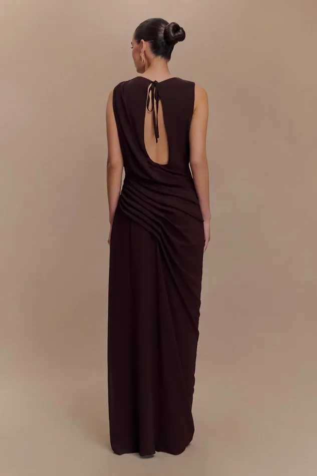 Women Meshki Dresses Oria Chiffon Maxi Dress 8211 Cacao Brown