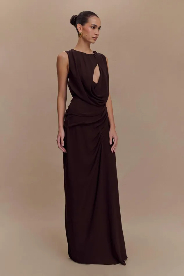 Women Meshki Dresses Oria Chiffon Maxi Dress 8211 Cacao Brown