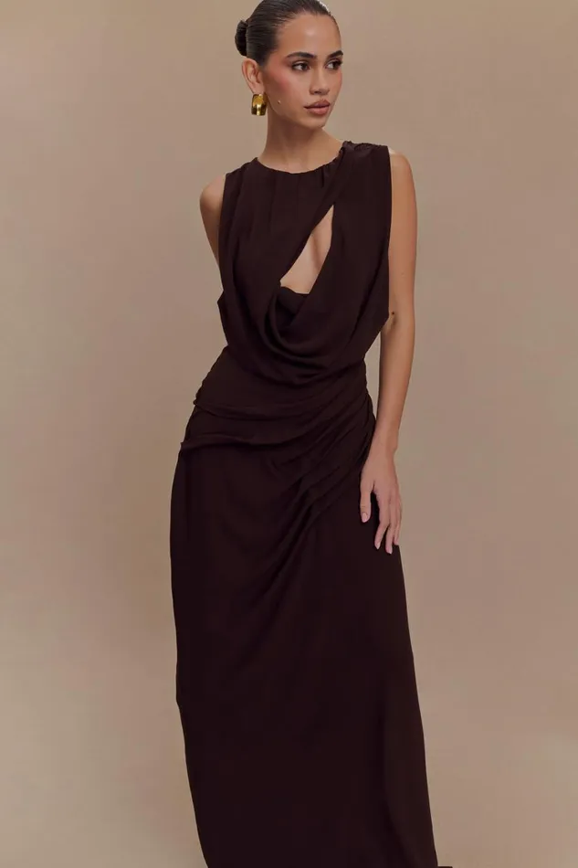 Women Meshki Dresses Oria Chiffon Maxi Dress 8211 Cacao Brown