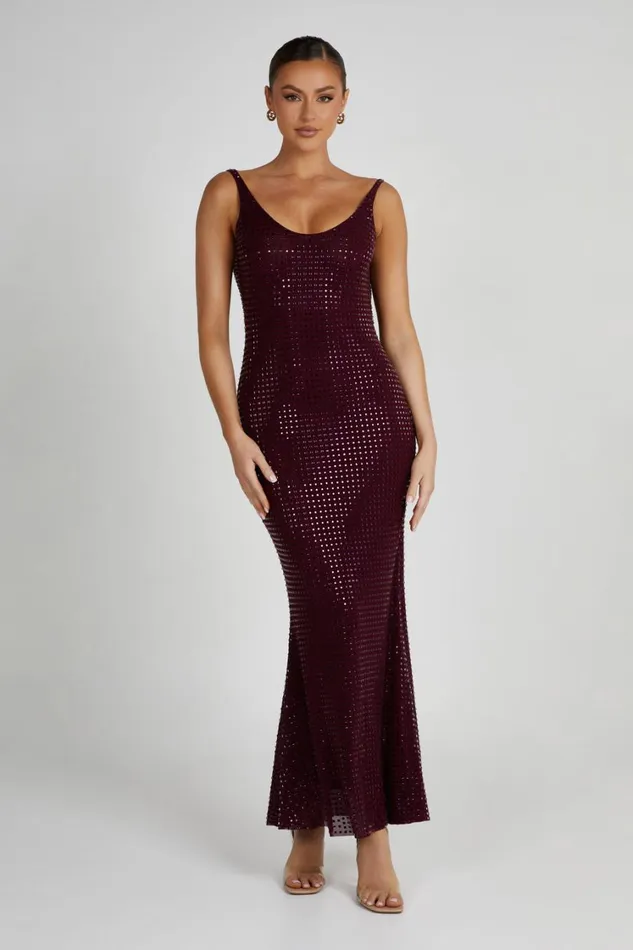 Women Meshki Dresses Pam Square Diamante Maxi Dress 8211 Berry