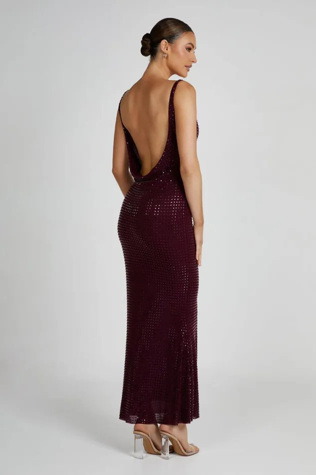 Women Meshki Dresses Pam Square Diamante Maxi Dress 8211 Berry