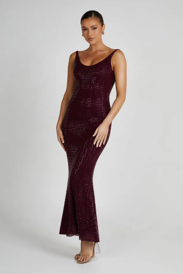 Women Meshki Dresses Pam Square Diamante Maxi Dress 8211 Berry