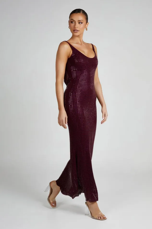 Women Meshki Dresses Pam Square Diamante Maxi Dress 8211 Berry