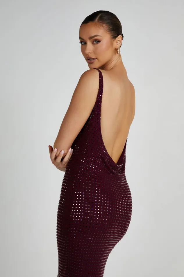 Women Meshki Dresses Pam Square Diamante Maxi Dress 8211 Berry