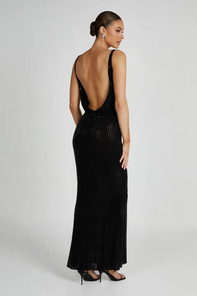 Women Meshki Dresses Pam Square Diamante Maxi Dress 8211 Black