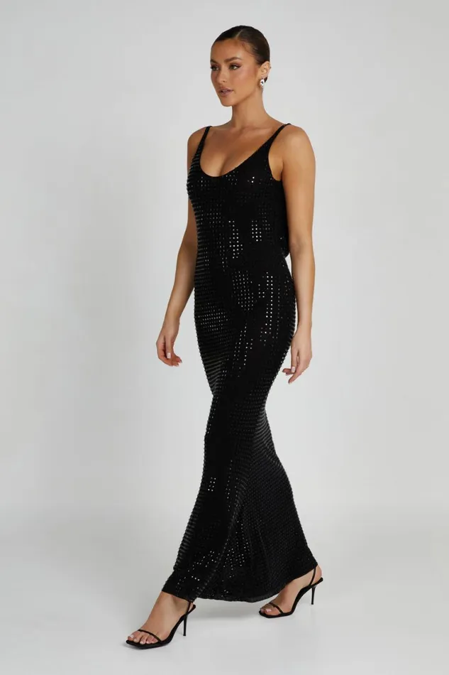 Women Meshki Dresses Pam Square Diamante Maxi Dress 8211 Black
