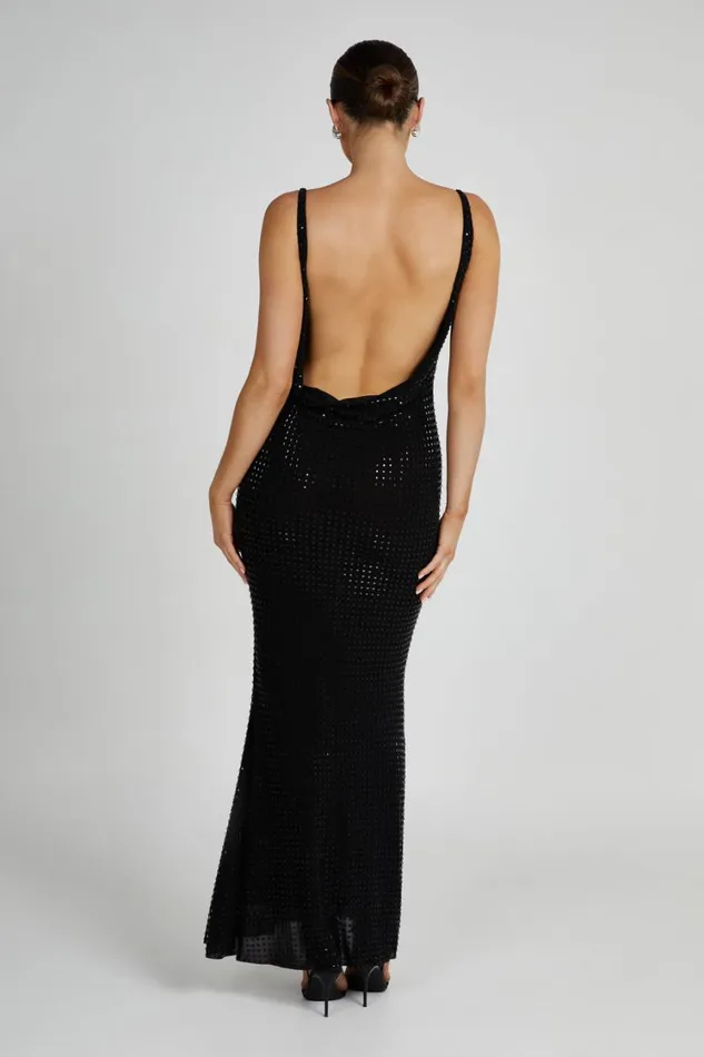Women Meshki Dresses Pam Square Diamante Maxi Dress 8211 Black