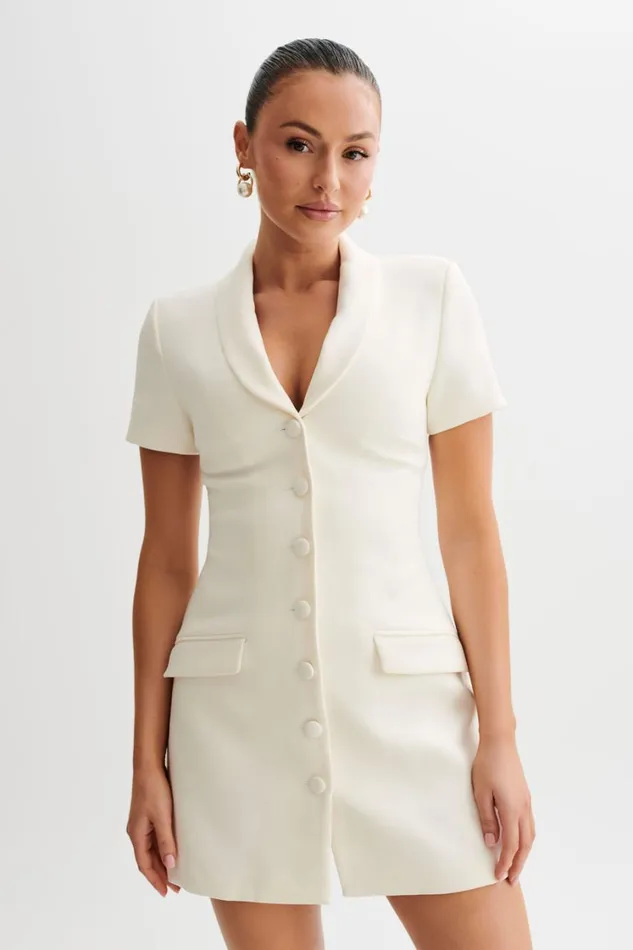 Women Meshki Dresses Paolina Collared Suiting Mini Dress 8211 Ivory