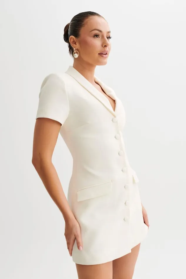 Women Meshki Dresses Paolina Collared Suiting Mini Dress 8211 Ivory