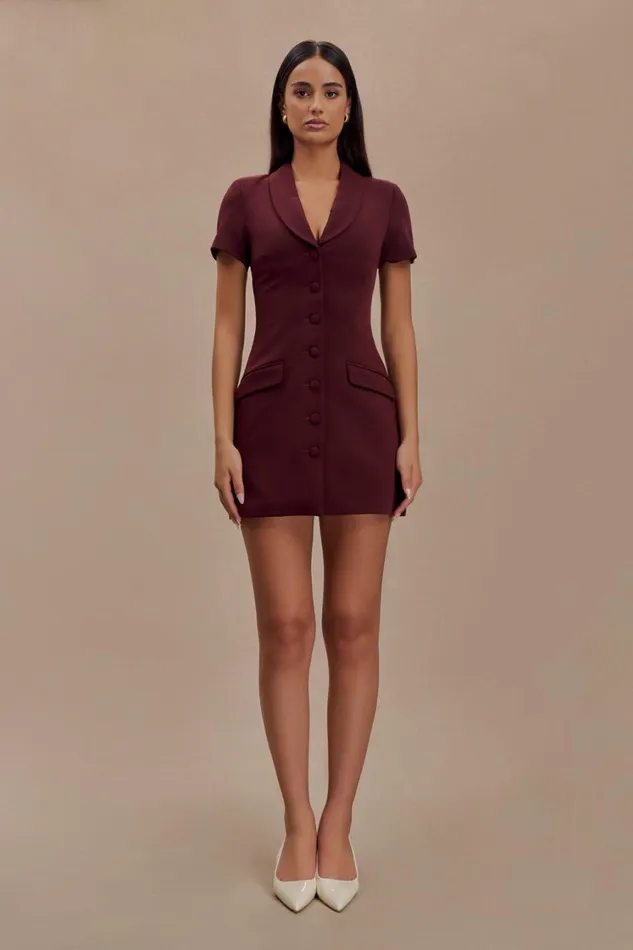 Women Meshki Dresses Paolina Collared Suiting Mini Dress 8211 Plum