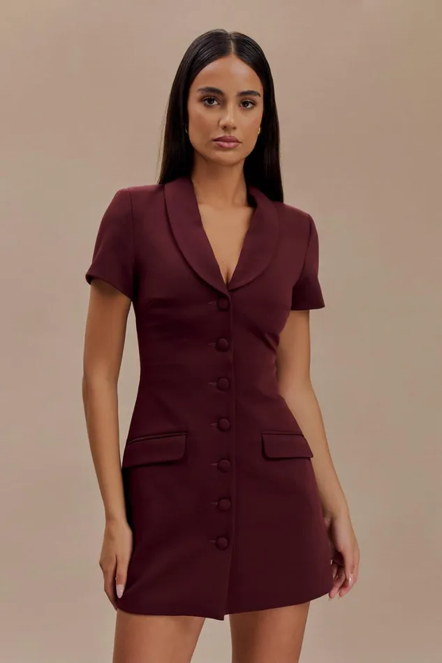 Women Meshki Dresses Paolina Collared Suiting Mini Dress 8211 Plum