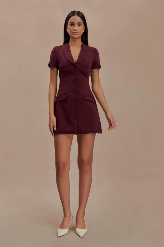 Women Meshki Dresses Paolina Collared Suiting Mini Dress 8211 Plum