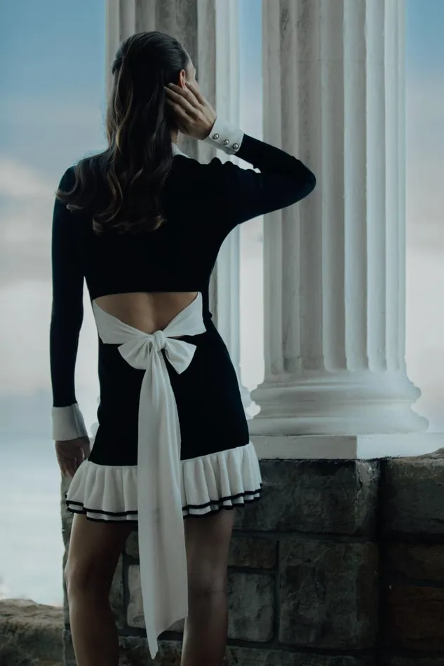 Women Meshki Dresses Pareesa Contrast Frill Mini Dress 8211 Black