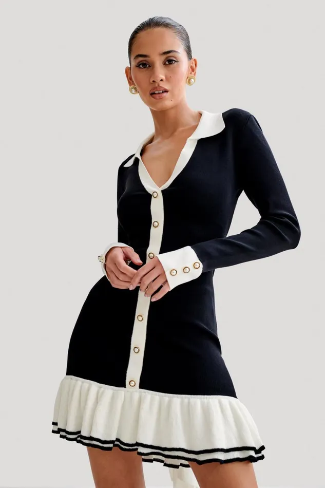 Women Meshki Dresses Pareesa Contrast Frill Mini Dress 8211 Black