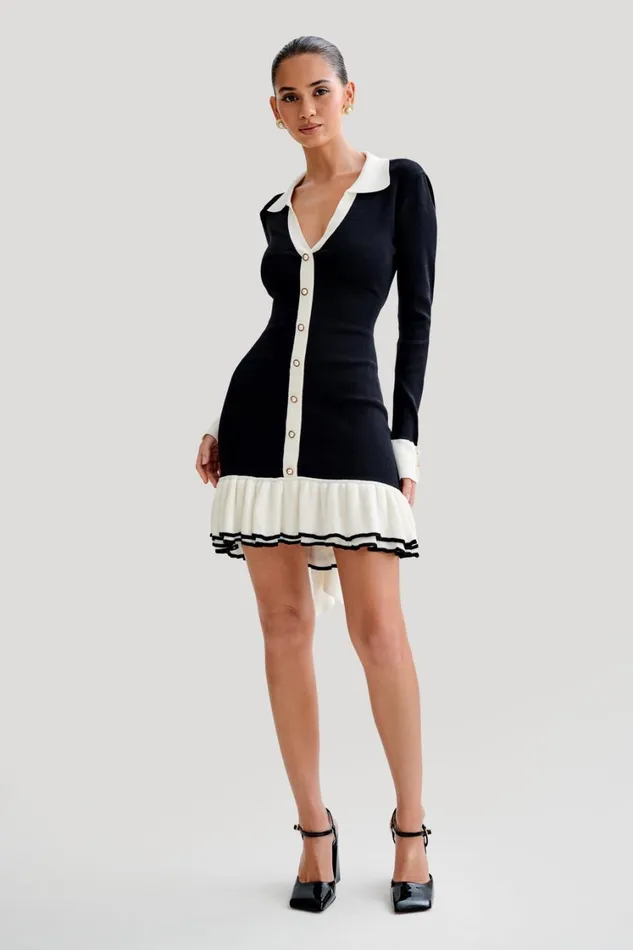 Women Meshki Dresses Pareesa Contrast Frill Mini Dress 8211 Black