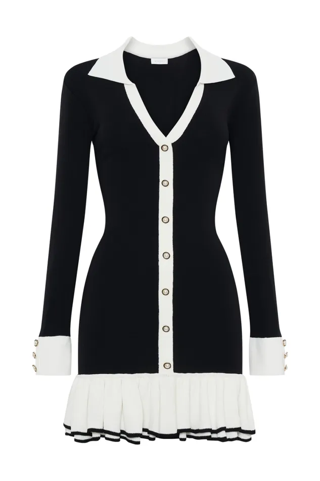 Women Meshki Dresses Pareesa Contrast Frill Mini Dress 8211 Black