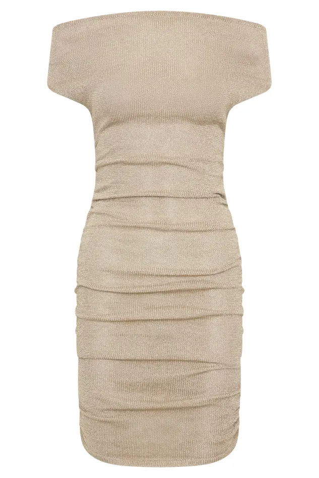 Women Meshki Dresses Pasha Off Shoulder Knit Mini Dress 8211 Gold