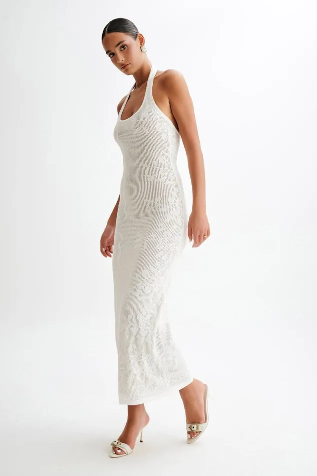 Women Meshki Dresses Patrizia Knit Halter Maxi Dress 8211 Ivory