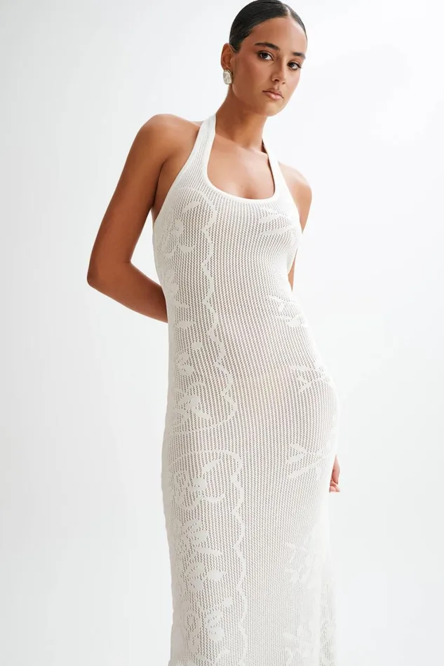 Women Meshki Dresses Patrizia Knit Halter Maxi Dress 8211 Ivory