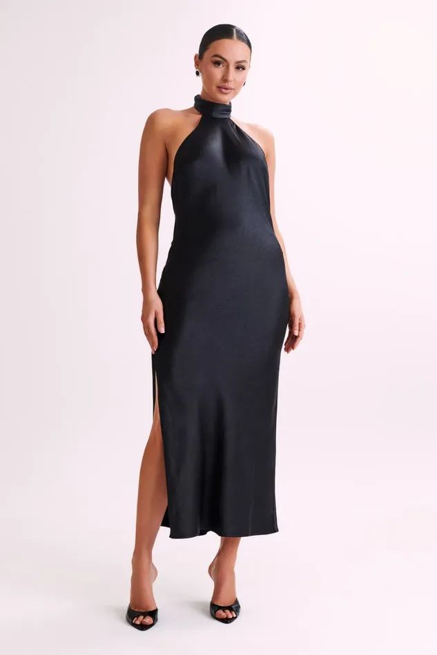 Women Meshki Dresses Paulette Satin Midi Dress With Bow 8211 Black