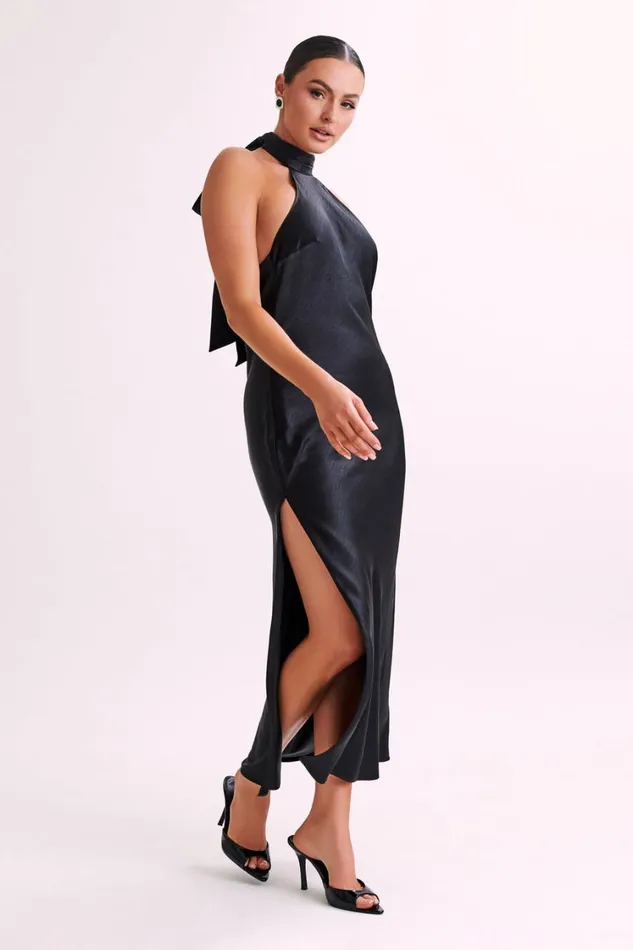Women Meshki Dresses Paulette Satin Midi Dress With Bow 8211 Black