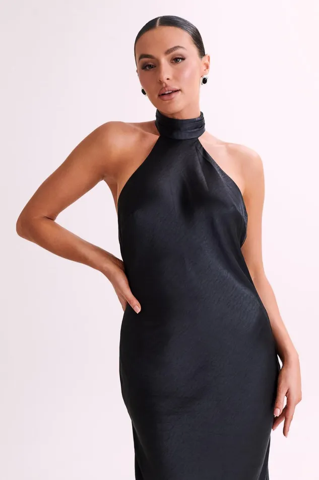 Women Meshki Dresses Paulette Satin Midi Dress With Bow 8211 Black